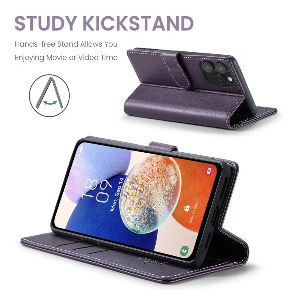 💜 Wallet Case for iPhone 15 Pro Max – Purple (RFID + Kickstand) 💜